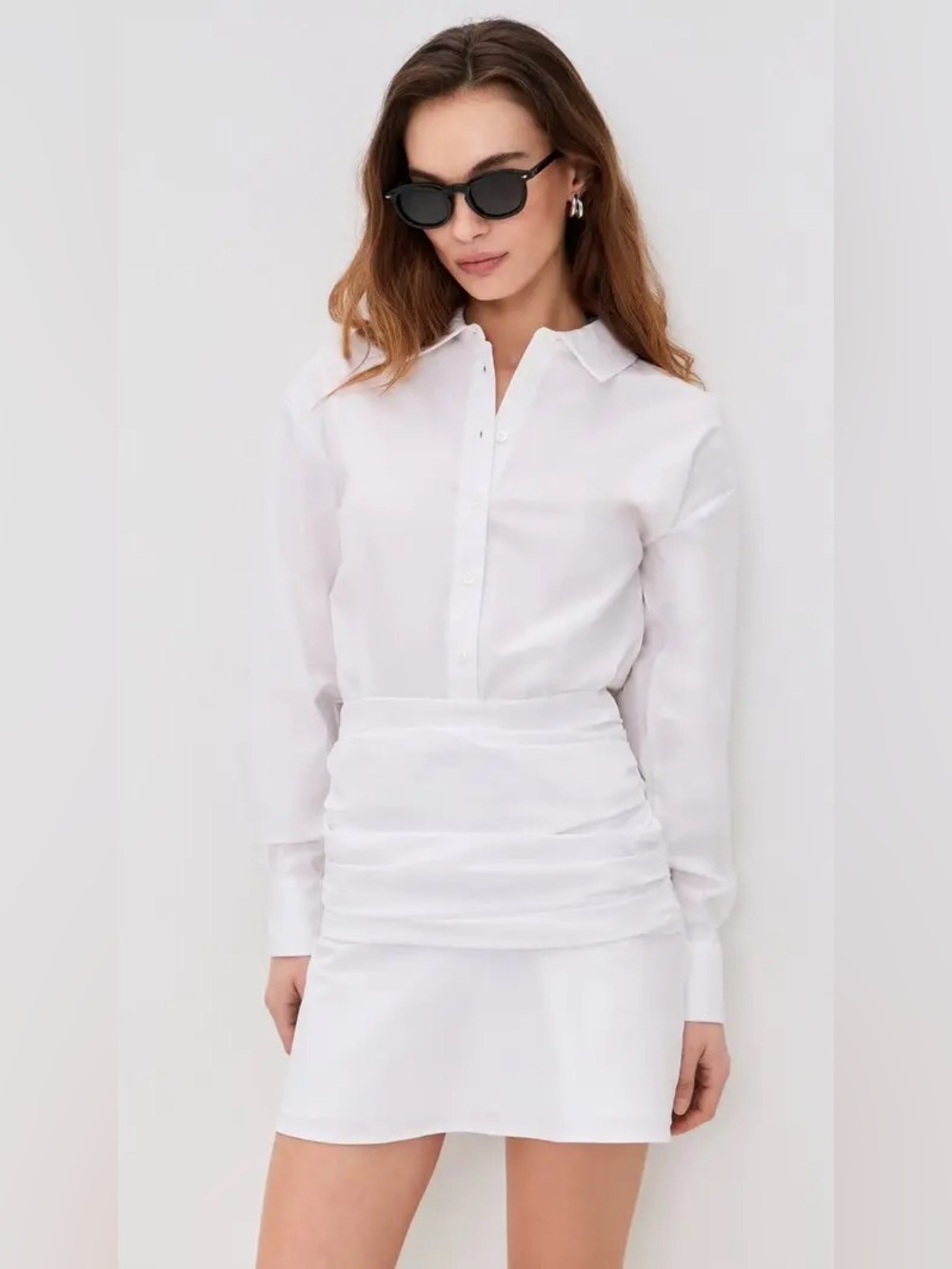 STAUD Indya White Button Up Mini Dress